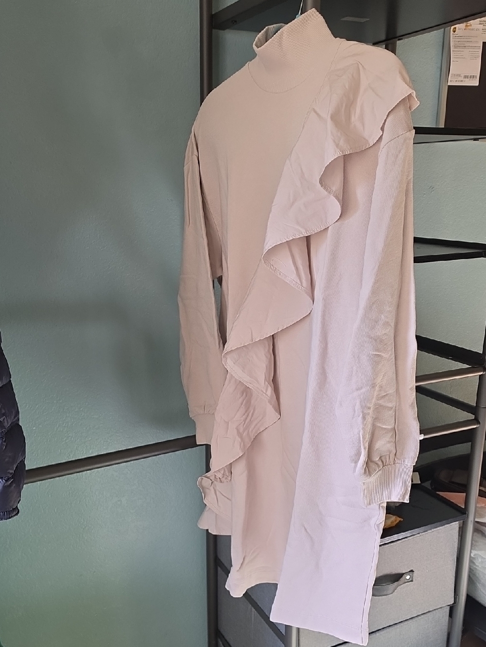 Zara Cream Ruffle Long-Sleeve Sweater Dress Small